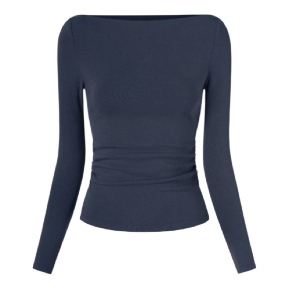 OGL Move Modern Side Ruched Boatneck Bra Top Grey Size Medium